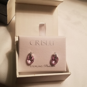 Crislu Pink Sterling Platinum Pave Gem earrings‎